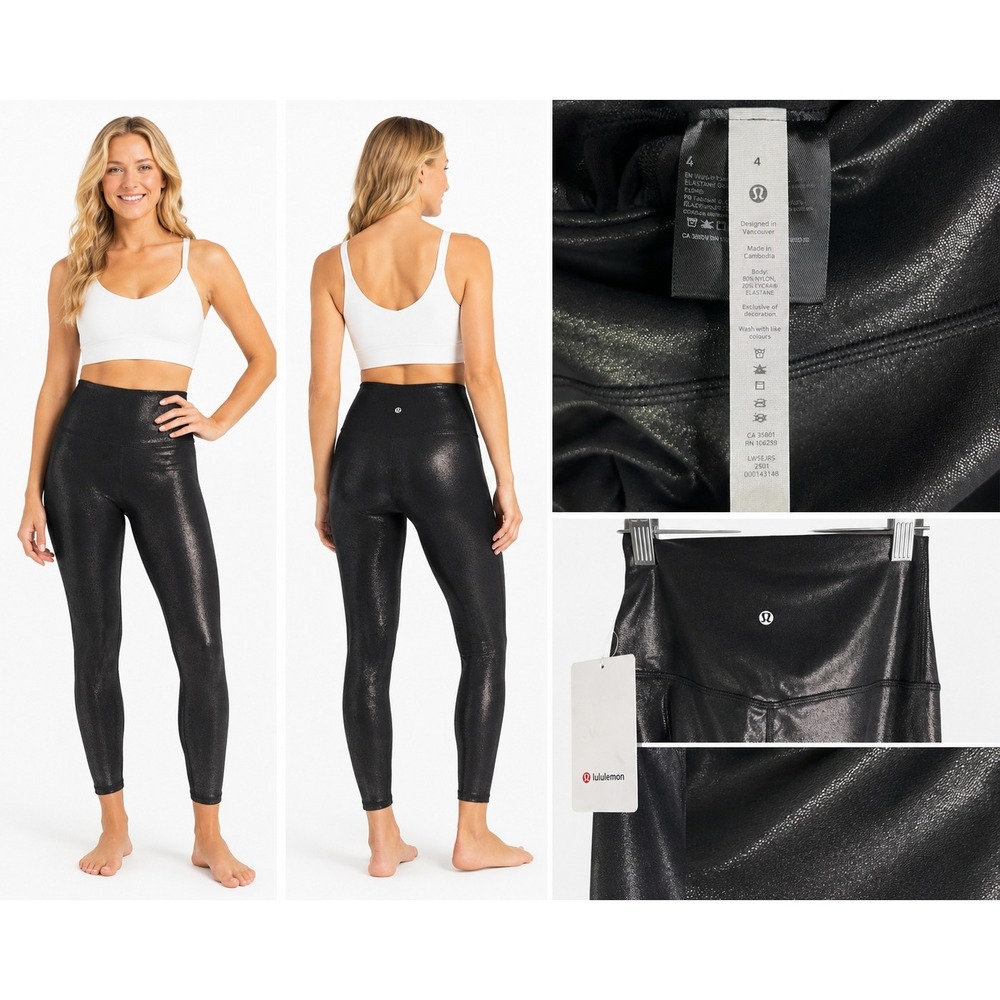 Lululemon Align Pant Women 4 Black Shine High Rise 25" Nulu Leggings LW5EB4S